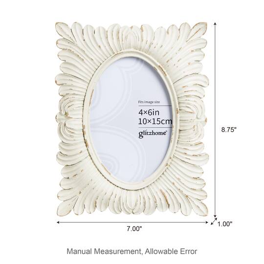 Glitzhome® 2 Pack 4" x 6" White Ornate Resin Tabletop Picture Frames